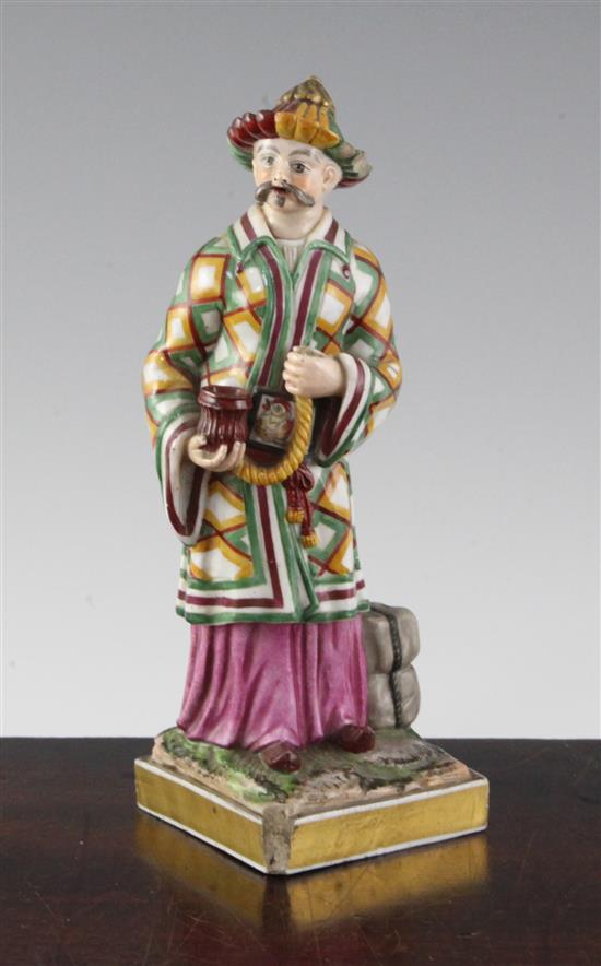 A French porcelain Chinaman pastille burner, mid 19th century, 19.5cm (7.7in.), some losses